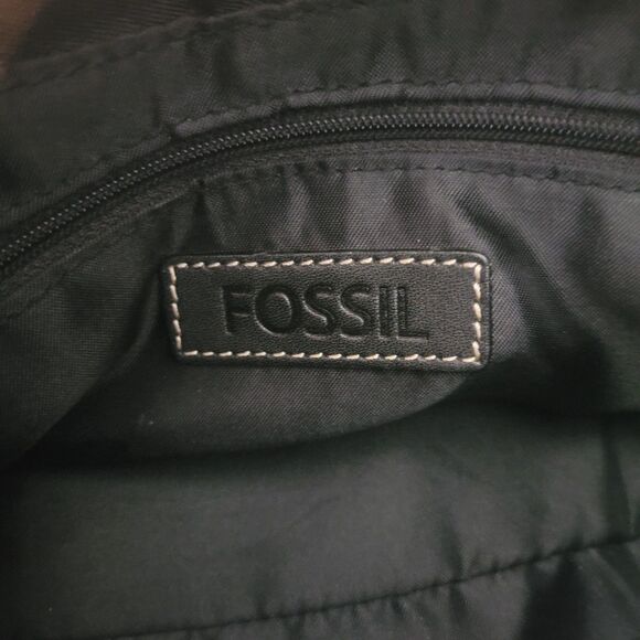 Fossil Monogram Shoulder Bag Purse Handbag Pink Black Leather Trim Flower Boho - Picture 12 of 13